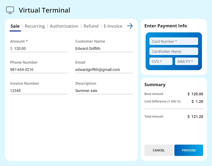 Illustrative Valor Portal online payment interface