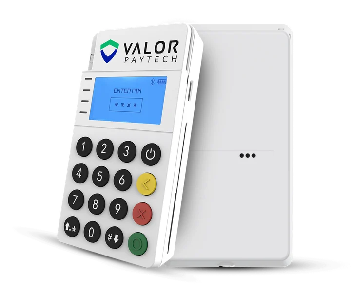 Valor RCKT mobile payment reader, front and rear views